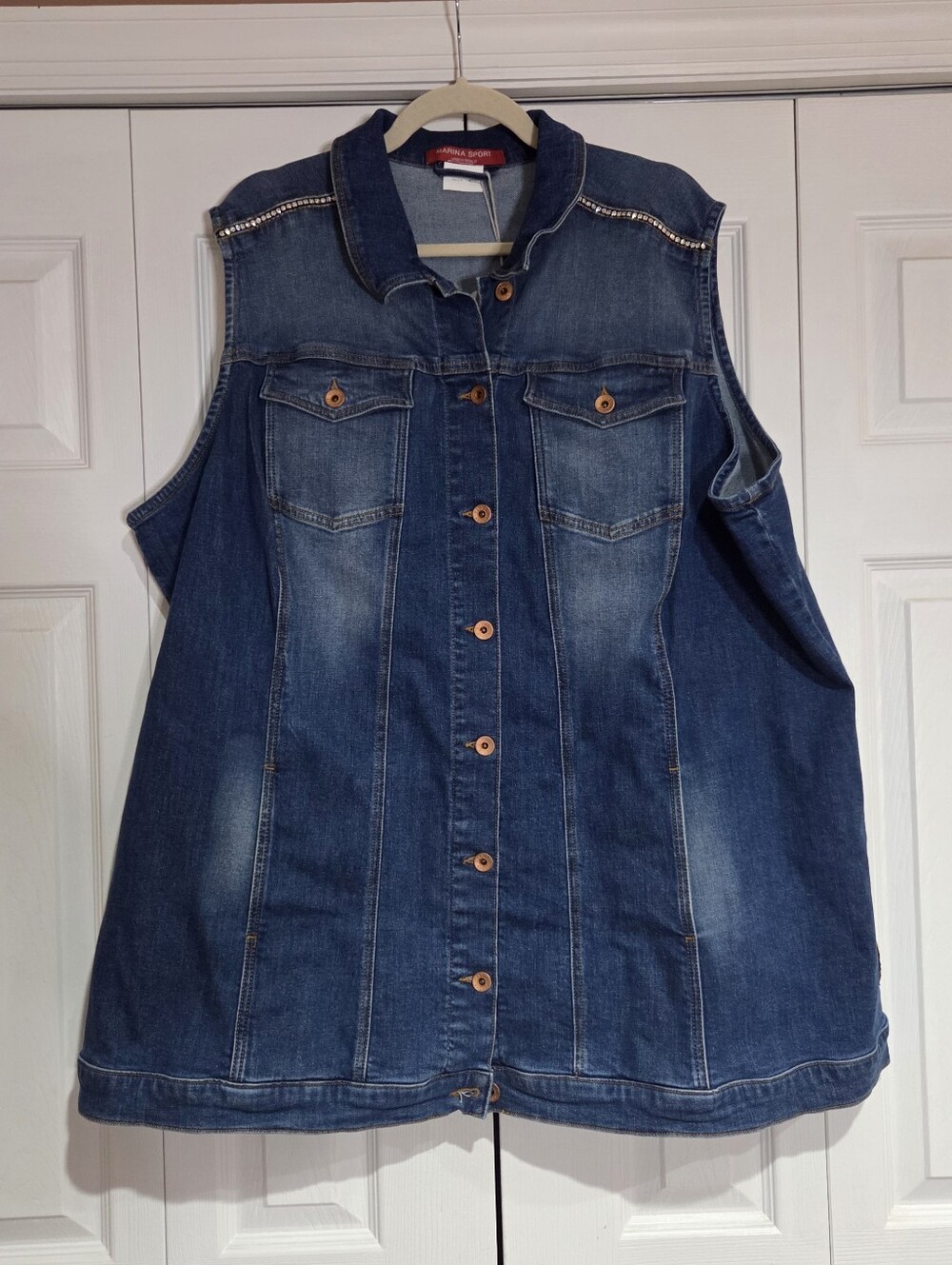 Marina Rinaldi Sport "GABBIATE" Jean Vest Sequins Pockets Back Tie Size 24W (33)